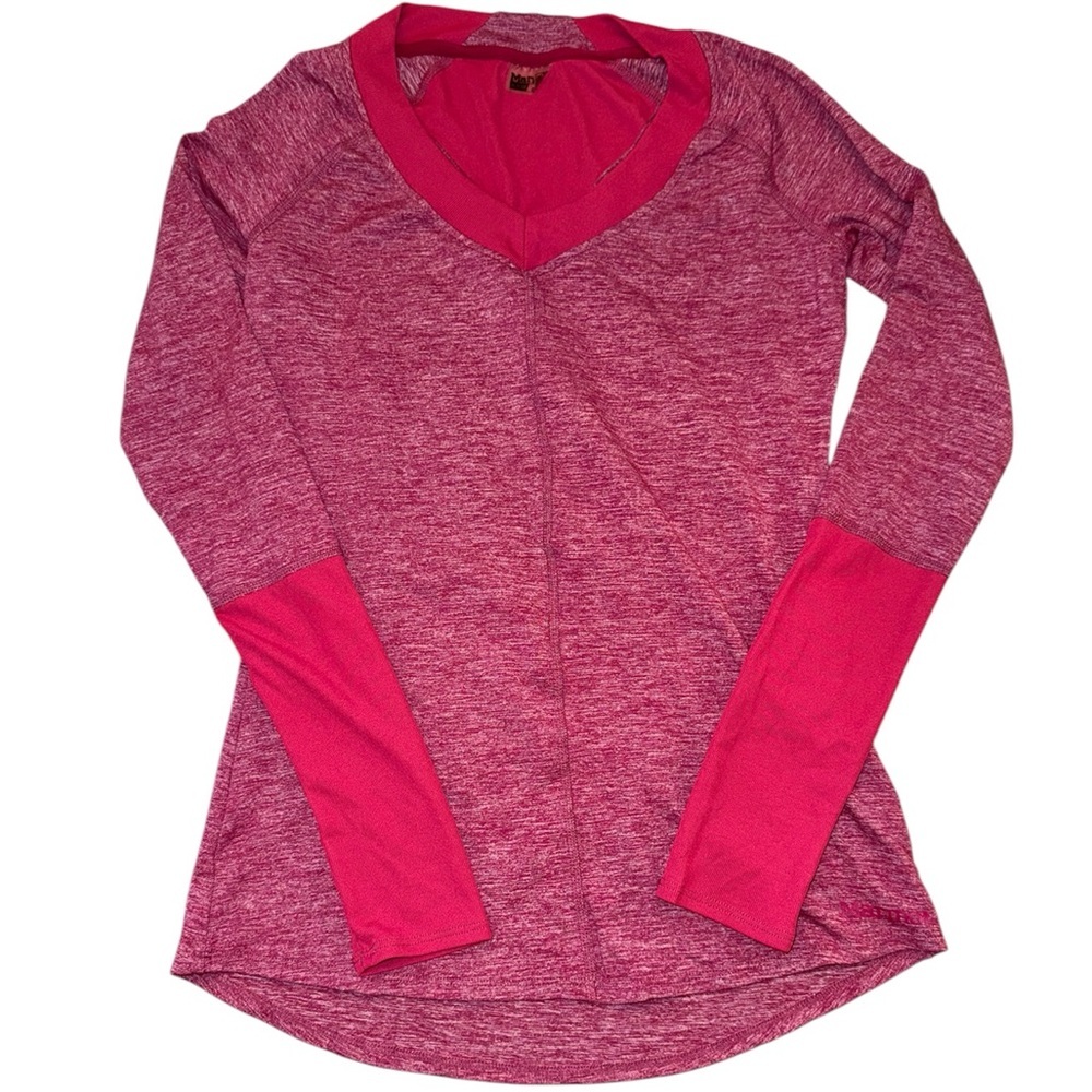 Marmot Red V-Neck Long Sleeve Fitted Athletic Shirt XS